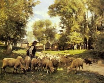 Julien Dupré Painting - Un pastor y su rebaño La vida en la granja Realismo Julien Dupre
